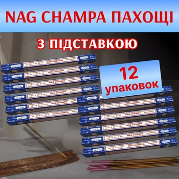 Набор Благовония NagChampa Blue Аромапалочки для дома 12 шт и Подставка