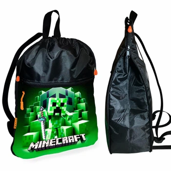 Детская сумка для обуви спортивной формы Майнкрафт Крипер "Minecraft" спортивный рюкзак-мешок 43х32см с расширительным клапаном для мальчика (0092)
