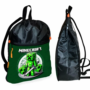 Дитяча сумка для взуття спортивної форми Майнкрафт Кріпер «Minecraft» спортивний рюкзак-мішок 43х32см з розширювальним клапаном для хлопчика (0093)