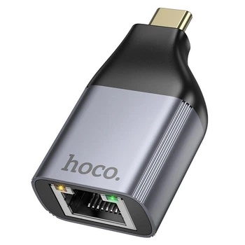 Внешняя сетевая карта Type-C на RJ45 LAN USB переходник Hoco Ethernet Adapter (100 Mbps). Gray