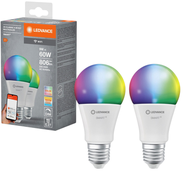 Набор светодиодных ламп LEDVANCE SMART+ WiFi P40 9W RGBW 806Lm DIM E27 (4058075778771) 2 шт