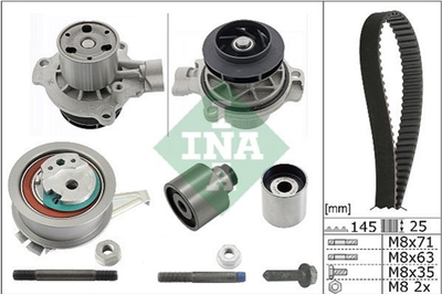 Комплект ременя ГРМ з помпою Ina Audi A3/A4/A5/A6/Q3/VW Caddy/T6 2.0TDI 15-/Golf VII 1.6TDI/2.0TDI 12- (25x145z) (530 0650 31)