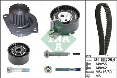 Комплект ременя ГРМ з помпою Ina Citroen Berlingo/Xsara/C3/C4/Peugeot 206/301/307/Partner 1.6 0- (25.4x134z) (530 0379 30)