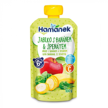 Дитяче пюре Hamanek Яблуко з бананом та шпинатом 100 г (8595139798444)