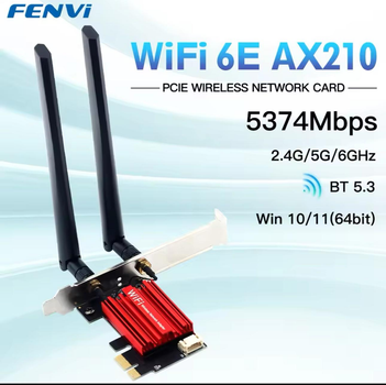 Трехдиапазонная сетевая карта Fenvi Intel AX210 PCI-E WiFi 6E 2.4G/5G/6Ghz + BT 5.3 MU-MIMO