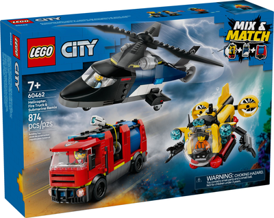 Zestaw klocków LEGO City Zestaw z helikopterem wozem strażackim i łodzią podwodną 874 elementy (60462)