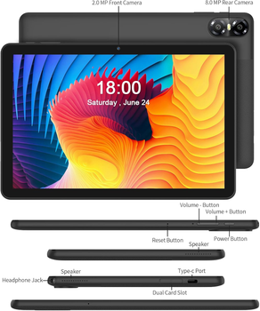 Планшет 10.1" PRITOM M10 4+4/64GB 8 ядер Android 13 6000mAh Grey
