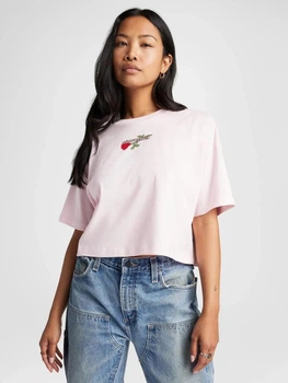 Футболка хлопковая короткая женская Converse Tlmn Vday Crop Os Tee 10028306-680 L Sugar Berry с принтом (194435447889)