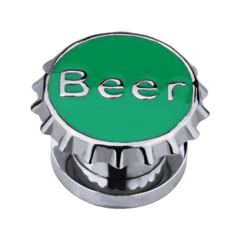 Тоннель-плаг медицинская сталь с надписью Beer на зеленом фоне с шипами по контуру 8мм BFTC27