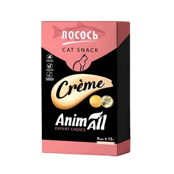 Жидкое лакомство для кошек AnimAll Cat Snack Creme с лососем (6 стиков х 15 г) (4820224502373)