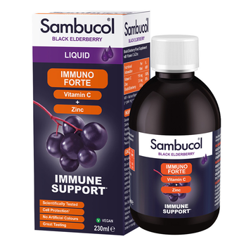 Sambucol Immuno Forte Самбукол сироп для иммунитета Черная бузина, Витамин С и Цинк от 3 лет 230 мл