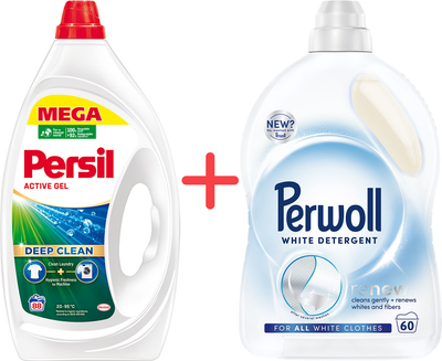 Набор гелей для стирки Persil Active Gel Deep Clean 3.96 л 88 циклов стирки + Perwoll для стирки белых вещей 3 л (9000101561845/9000101809688)