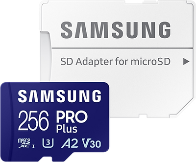 Карта памяти Samsung PRO Plus microSDXC 256GB Class 10 UHS-I U3 V30 + SD адаптер (MB-MD256KA/EU)