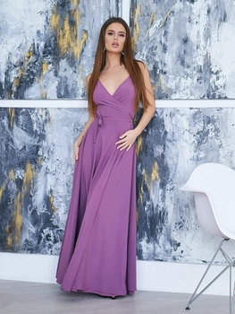 Жіночий сарафан на запах максі із софту ISSA PLUS S Бузковий (issa1438607)