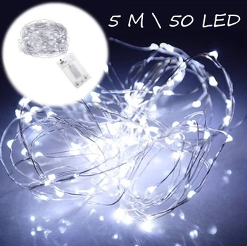 Гірлянда на батарейках крапля роси мідний провід 5 метрів 50 LED Dew Drop Cool White
