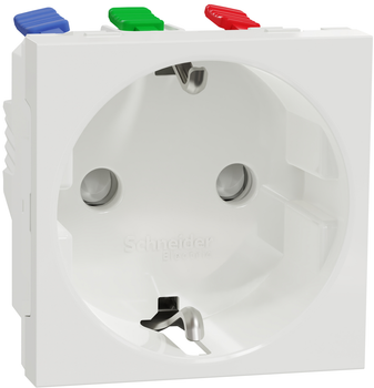 Розетка с заземлением со шторками Schneider Electric Unica New 16А, самозажимные клеммы Белая (NU305718)