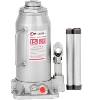 Домкрат гидравлический Intertool 15 т 230-460 мм одноштоковый бутылочный вертикальный автомобильный (000016023)