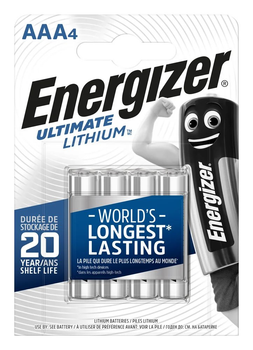 Батарейка литиевая Energizer Ultimate Lithium L92 4x, AAA/LR03 1.5V, блистер 4шт, 25 лет