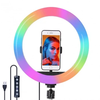 Кольцевая светодиодная RGB Led Лампа 38 см MJ38 с зажимом для телефона и пультом (MD14640)