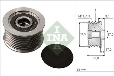 Механизм свободного хода генератора Ina Mazda 3/5/6/CX-7 2.0/2.2D 02- (8PK) (535 0049 10)