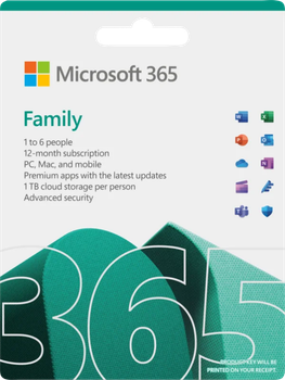 Программное обеспечение Microsoft 365 Семейный UK Box 6 пользователей 1 год (0196388208241)