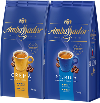 Набор кофе в зернах Ambassador Crema 1 кг + Premium 1 кг (8721077550015)