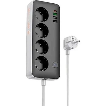 Мережевий подовжувач Hoco AC22 Sunlight 4-bit (PD30W/1C3A) Desktop Socket Black