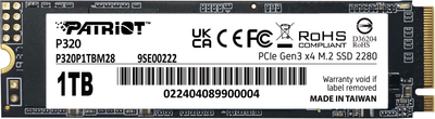 SSD диск Patriot P320 1TB M.2 2280 PCIe Gen 3.0 x4 NVMe TLC (P320P1TBM28)