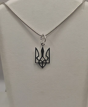 Серебряный кулон "Тризуб с мечами" 925° пробы Серебряный Герб Украины Shiny 105б