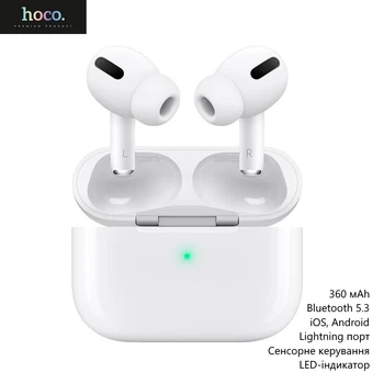 Бездротові навушники Hoco EW27 (Bluetooth 5.3, Lightning порт, сенсорне керування, LED-індикатор, 6 годин роботи) - Білий