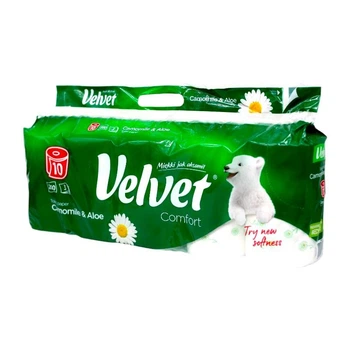 Туалетний папір з ароматом Camomile&Aloe Velvet 10 рулонів 3 шари 200 відривів