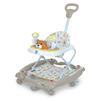 Дитячі ходунки качалка BAMBI M 3656A-S-2 Ведмедик з музичною ігровою панеллю та батьківською ручкою, бежеві