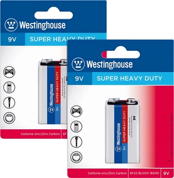Батарейки солевые Westinghouse Super Heavy Duty 9V/6F22 blister-1, 2 шт/уп (746020705128)