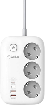 Сетевой фильтр Gelius T-Power (3 220V розетки/ 2 Type-C / 2 USB-A порта) GaN 65W 2 м GP-PS-003 White (2099900994425)