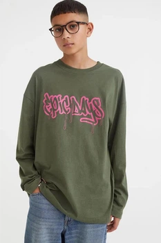 Трикотажний реглан лонгслів для хлопчика футболка з довгим рукавом H&M 134/140 хакі