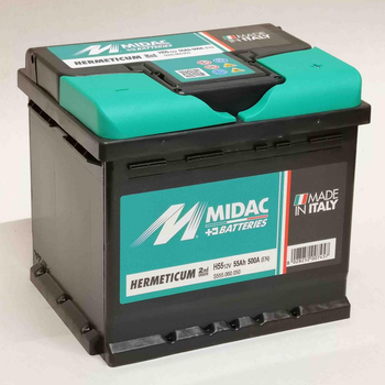 Акумулятор 6СТ-55 MIDAC HERMETICUM, 12V 55Ah (-/+) Євро, Мідак Герметикум, 12В, 55Агод, EN500А