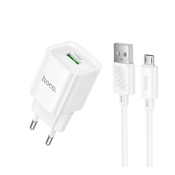 Зарядний комплект Hoco C145A Mini charger 1USBQC3.0 (18W, 3A) кабель USB to Micro 1 метр White