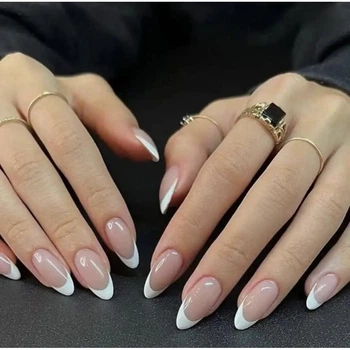 Накладные ногти Nail классический френч, миндаль, средние, 24 шт