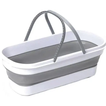 Складное ведро с ручками на 15 л Pail для стирки белья и уборки Серо-белый (YV-8236)