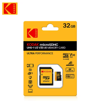 Карта памяти MicroSDHC Kodak U3 A1 Class 10 32Gb с адаптером