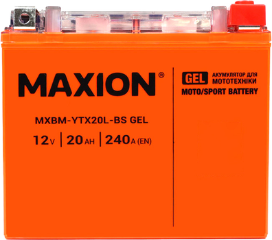 Мото аккумулятор Maxion YTX20L-BS GEL 12 В 20 А/час 240 A (4820219073369)