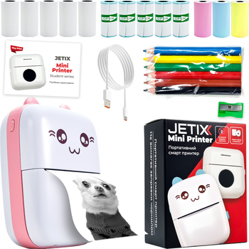 Детский портативный термопринтер Jetix Mini printer Pink с набором карандашей и термобумаги в комплекте (JMP-2-TPC2K) ($LT276302) - Уценка