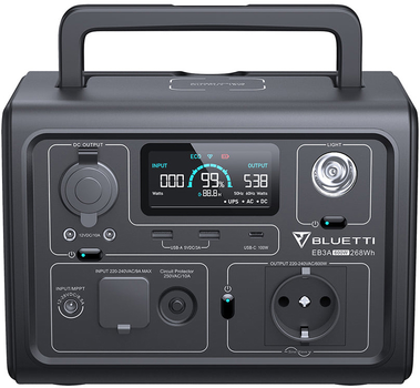 Зарядная станция Bluetti EB3A / 600 Вт / 268 Вт⋅ч / LiFePO4 (P-EB3A-EU-GY-BL-010)