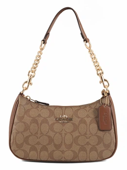 Жіноча сумка Coach Zip Top Tote Bag In Signature Canvas Tan/Brown