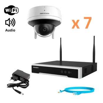 Комплект відеонагляду Hikvision 4Mp-Wi-Fi-DS-2CV2141G2-IDW на 7 бездротових купольних камер зі звуком