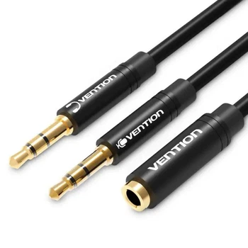 Аудіокабель Vention Audio 3.5mm F 4pin - 2x3.5mm M 3pin 1 м, з підтримкою мікрофона, стерео (BBTBF)