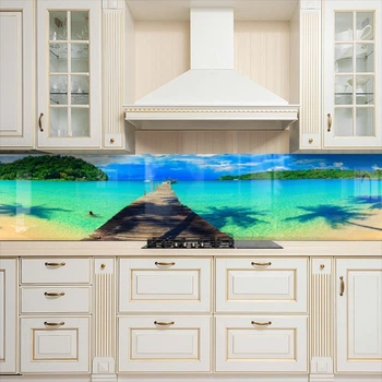 Наклейка на кухонный фартук 65 х 250 см, фотопечать с защитной ламинацией, деревянный пирс возле океана(БП-13-mp75960)