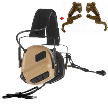 Активні навушники Earmor M32 PLUS TAN + кріплення на каску Чебурашки (153113)