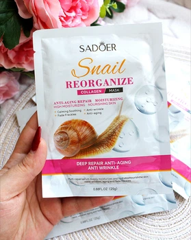 Омолоджувальна маска для обличчя з муцином равлика Sadoer Snail Reorganize Collagen Mask