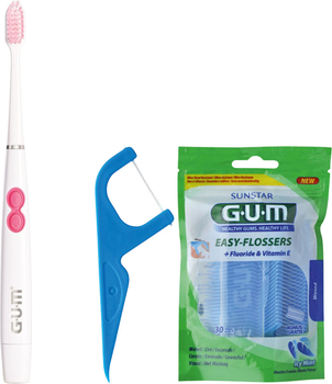 Набор GUM Электрическая зубная щетка Sonic Sensitive + Зубная нить Easy Flossers Vitamin E с фторидом 30 шт (4101MPK)